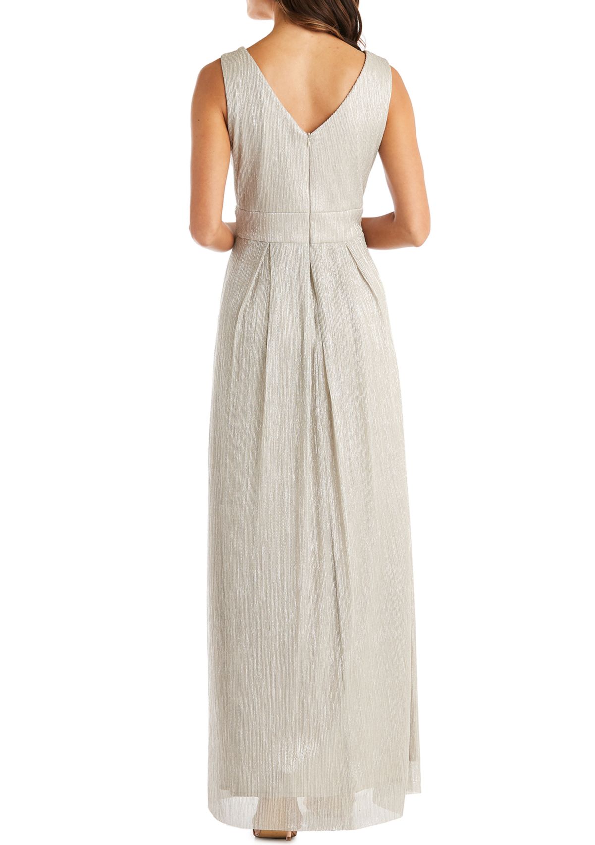 Womens Long Crinkle Pleated Sleeveless Dress