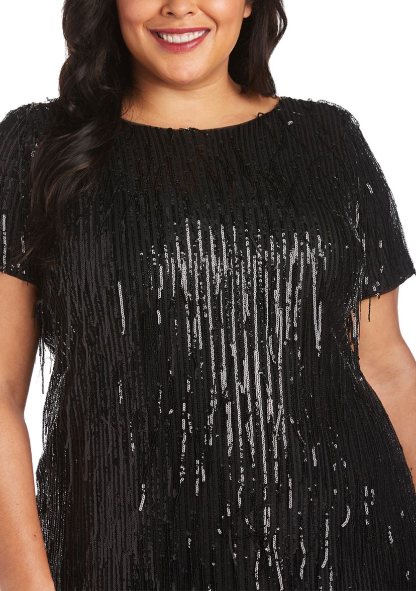 Plus Size One-Piece Embellished Sequin Fringe Shimmy Dress 