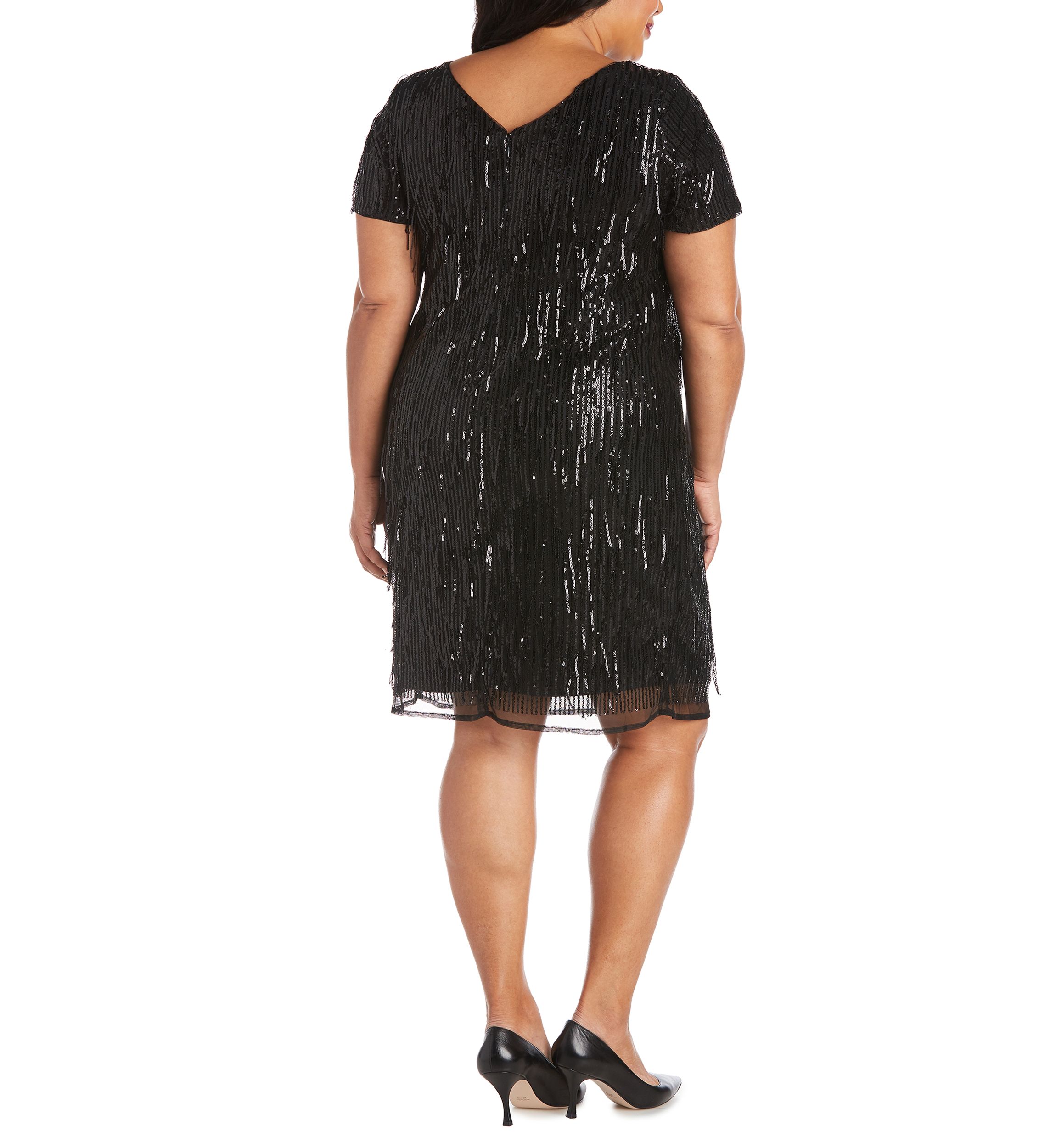 Plus Size One-Piece Embellished Sequin Fringe Shimmy Dress 