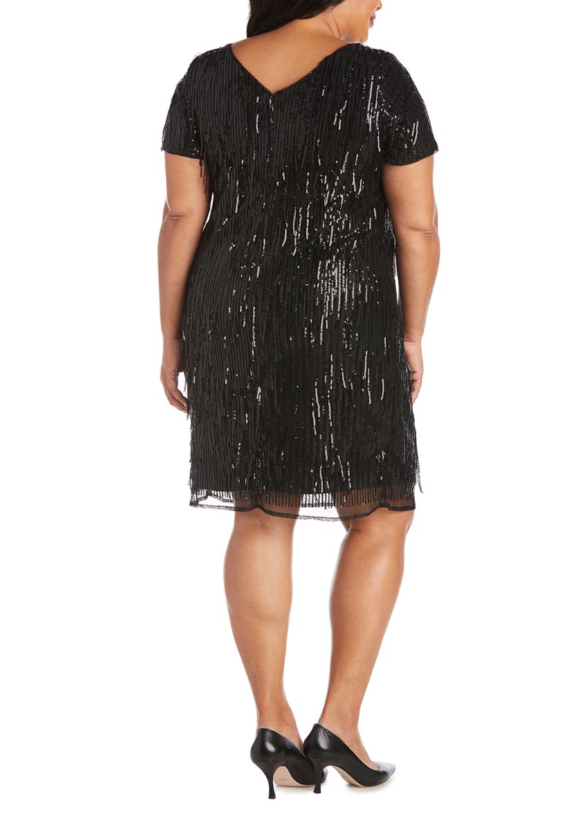 Plus Size One-Piece Embellished Sequin Fringe Shimmy Dress 