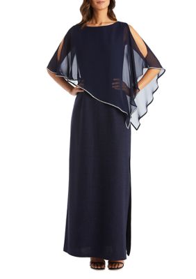 R & M Richards Women's Rhinestone Poncho Dress, Navy Blue, 14
