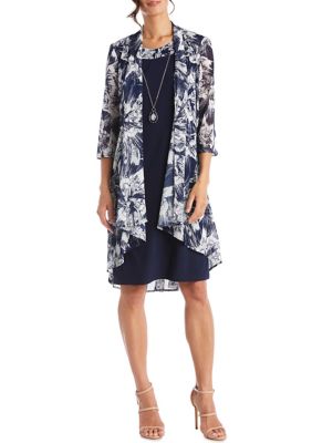 RM Richards 2 Piece Printed Jacket Over Solid Shift Dress | belk