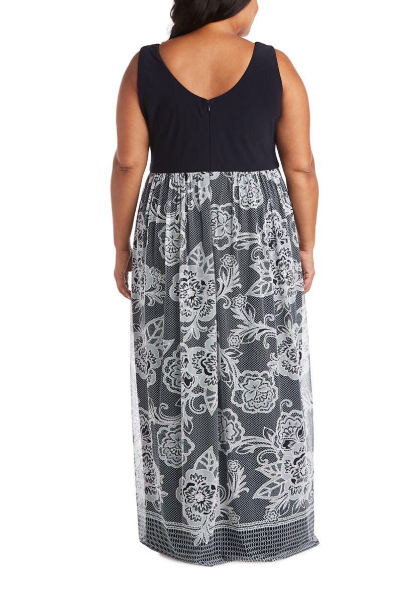 Plus Size V-Neck Criss-Cross Bodice Puff Print Maxi Dress