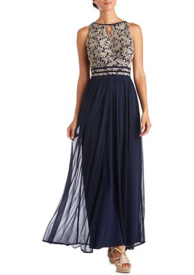 RM Richards Floral Lace A-Line Gown With Sash Belt | belk