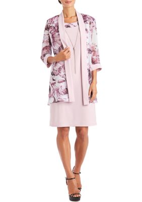 Women's 3/4 Sleeve Printed A-Line Jacket Dress