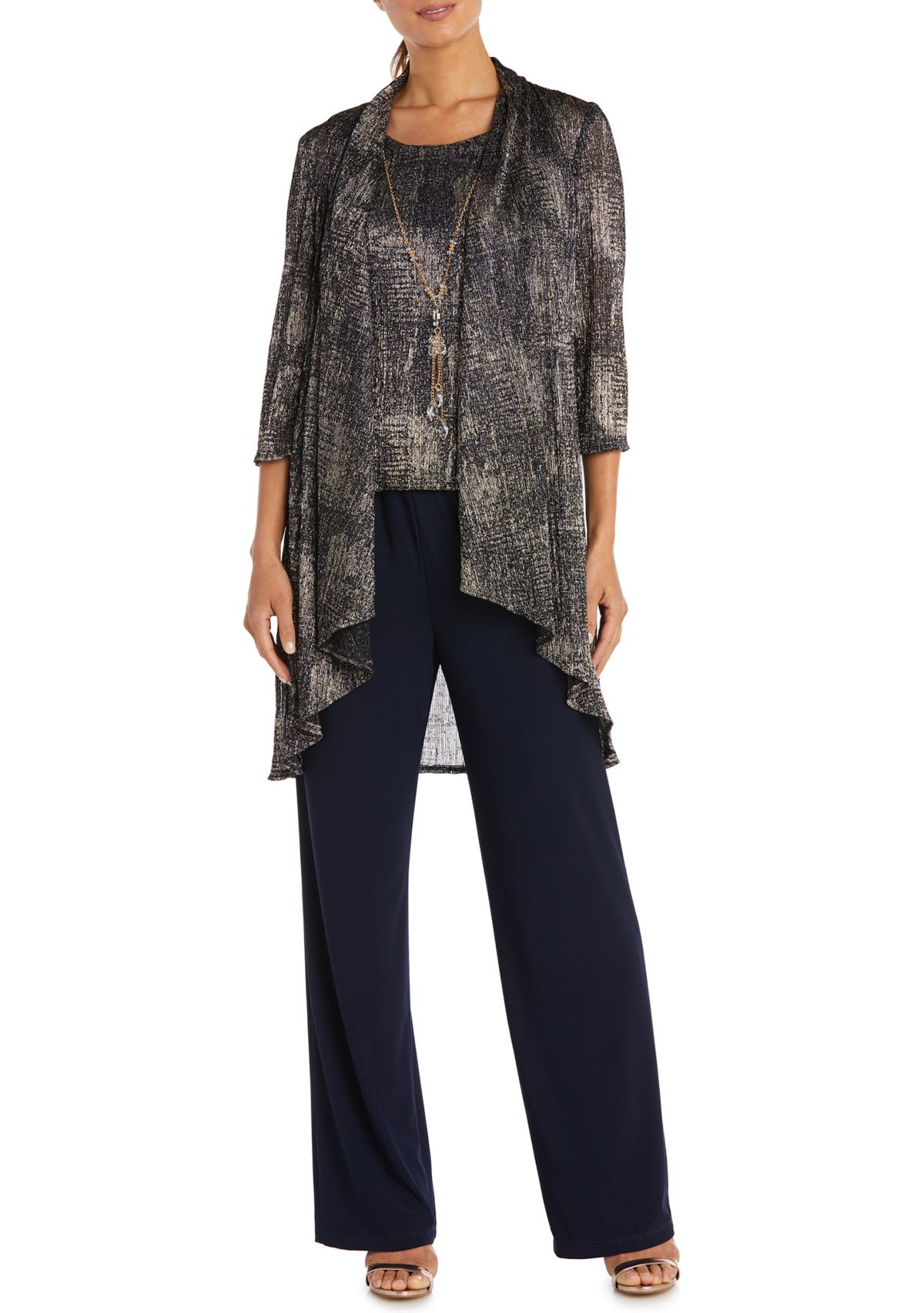 3Pc Print Foggy Foil Crinkle Duster Pant Set