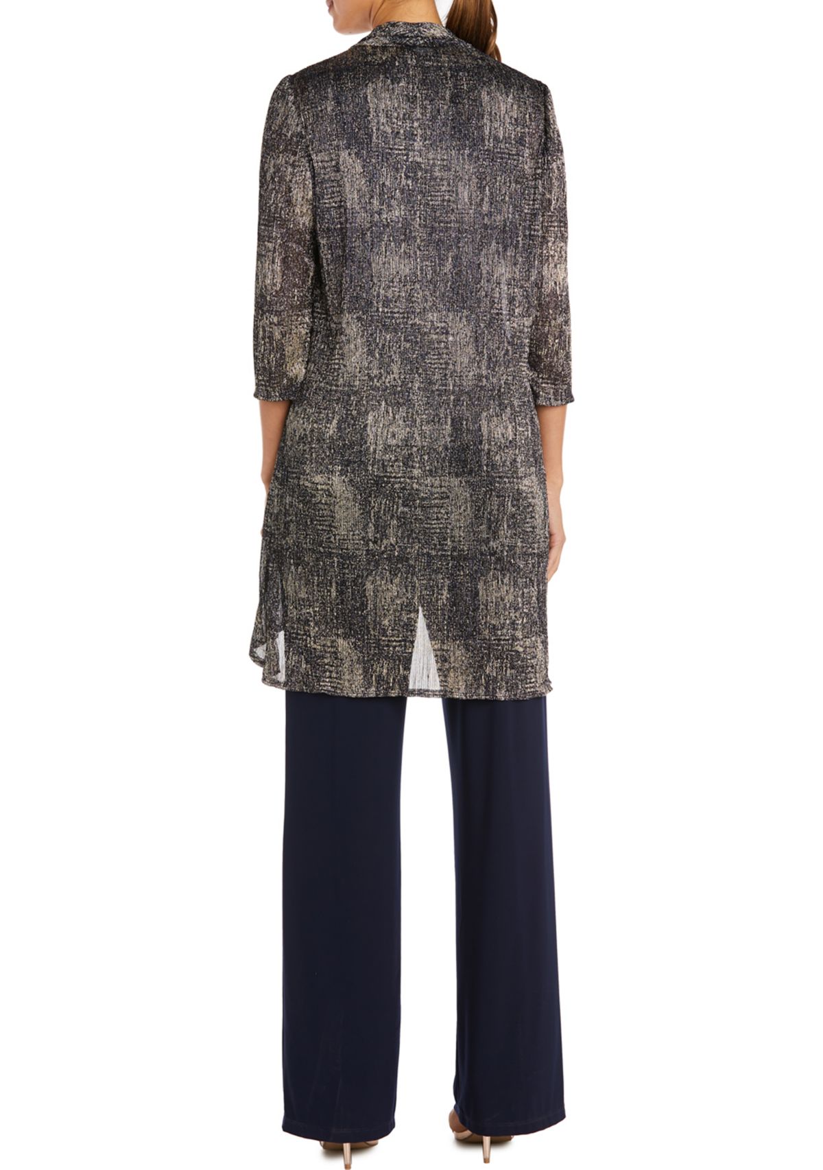 3Pc Print Foggy Foil Crinkle Duster Pant Set