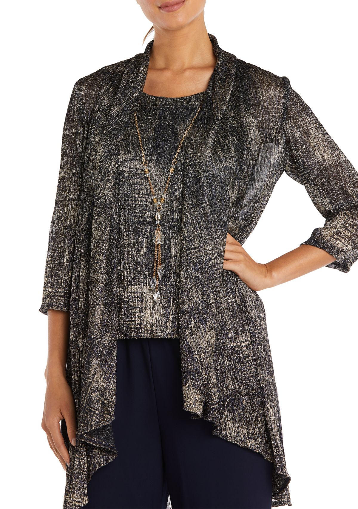 3Pc Print Foggy Foil Crinkle Duster Pant Set