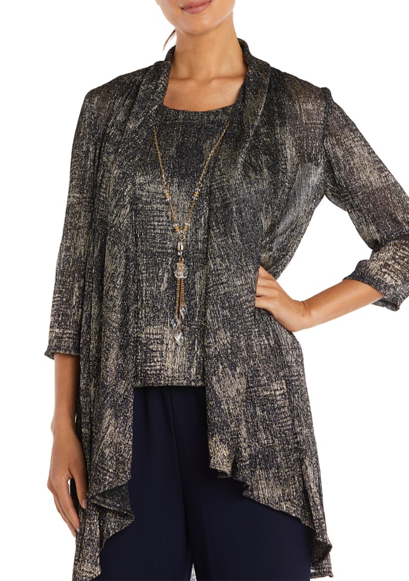 3Pc Print Foggy Foil Crinkle Duster Pant Set