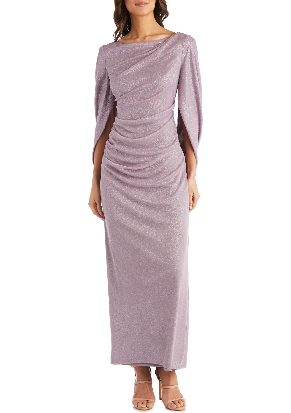 1Pc Drape Back Glitter Matte Jersey Chiffon Dress