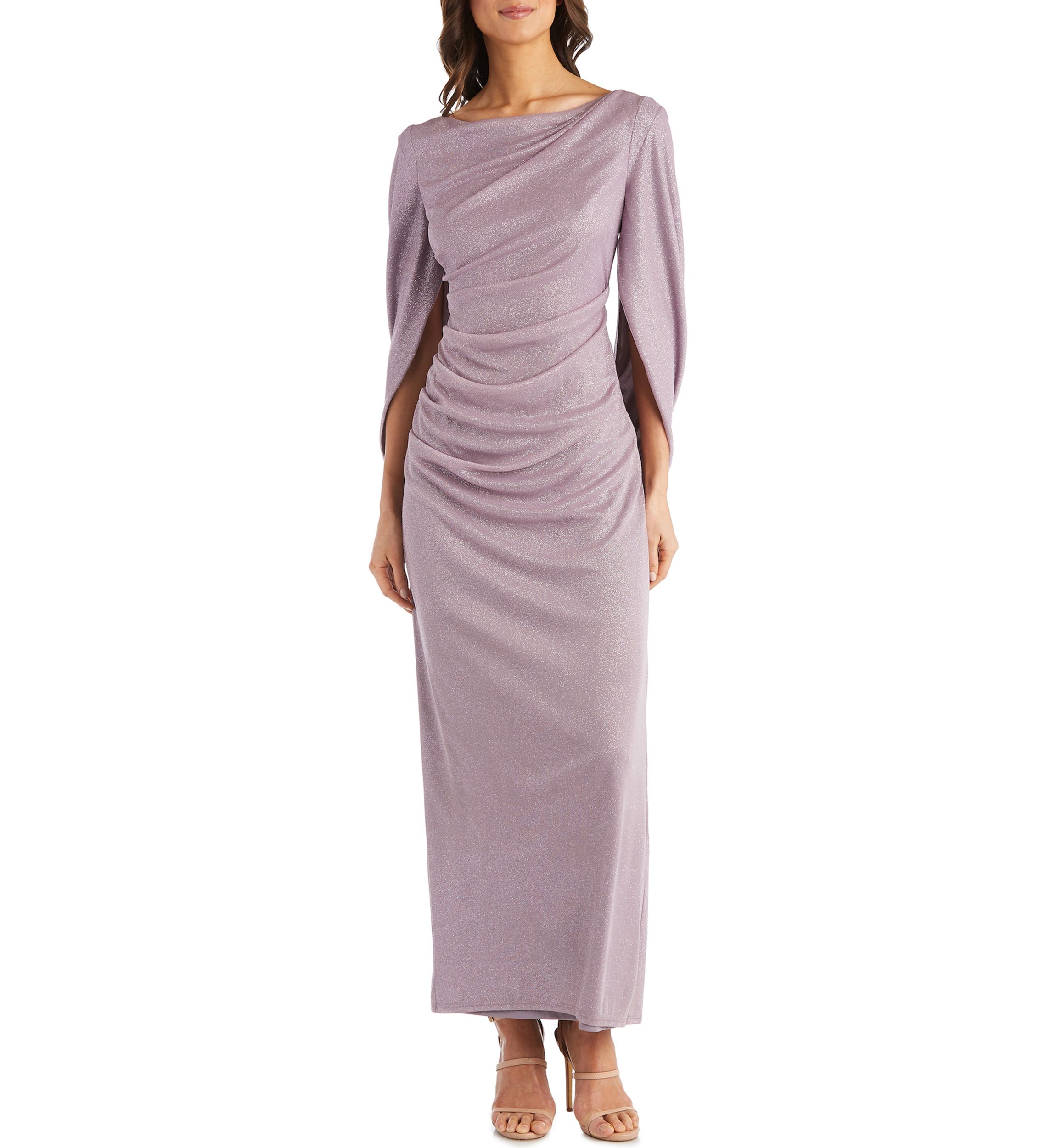 1Pc Drape Back Glitter Matte Jersey Chiffon Dress