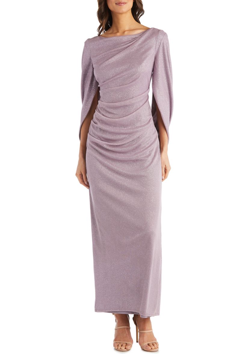 1Pc Drape Back Glitter Matte Jersey Chiffon Dress