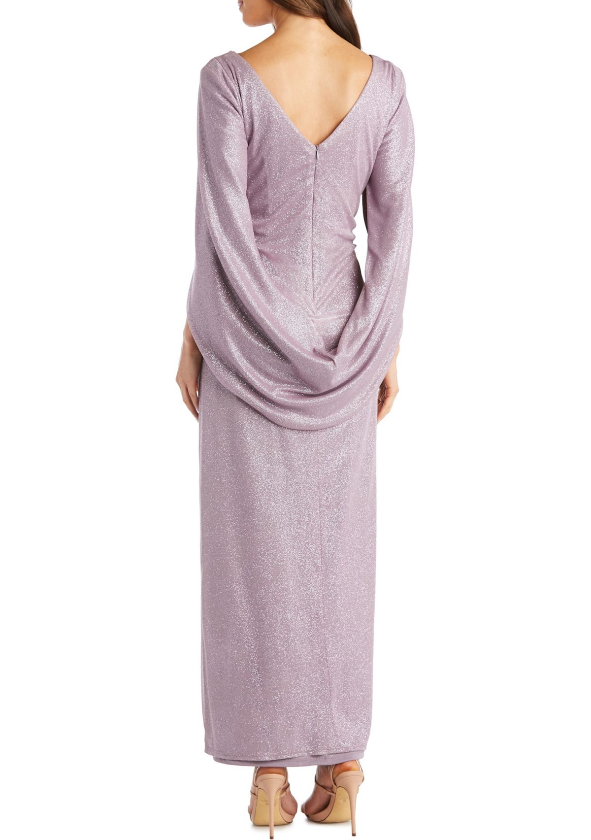 1Pc Drape Back Glitter Matte Jersey Chiffon Dress
