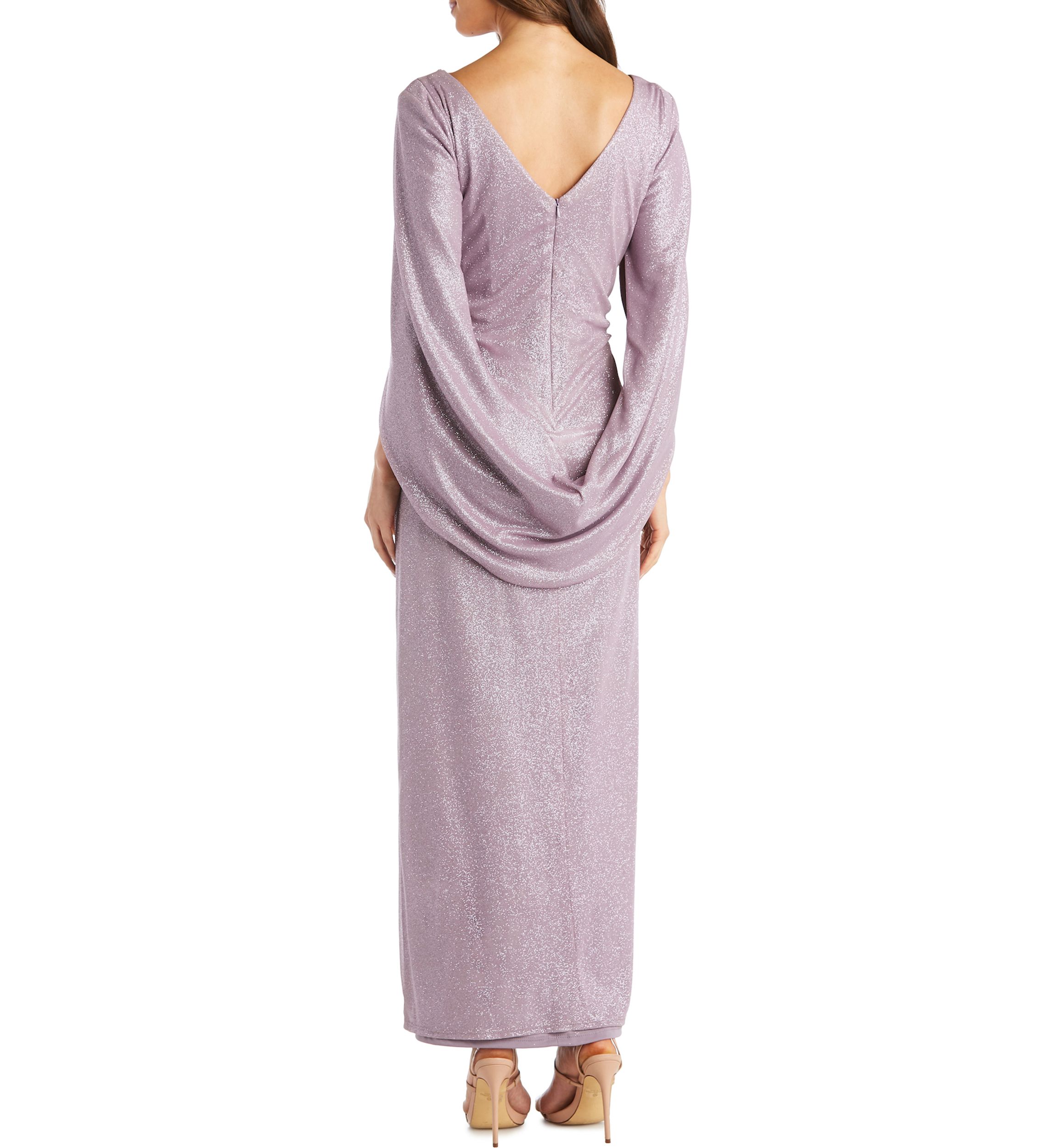 1Pc Drape Back Glitter Matte Jersey Chiffon Dress