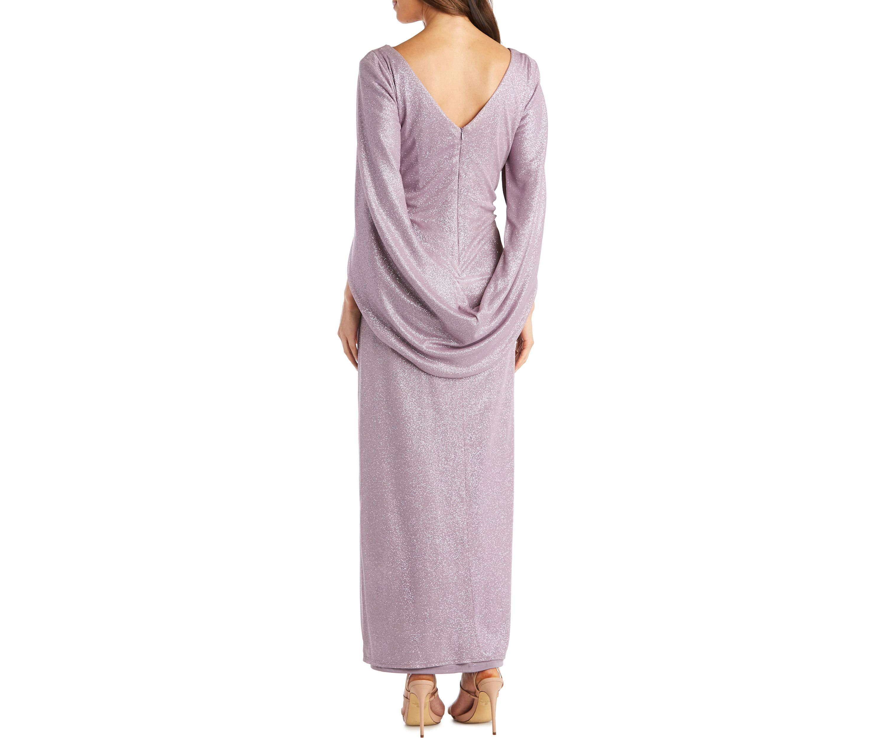 1Pc Drape Back Glitter Matte Jersey Chiffon Dress
