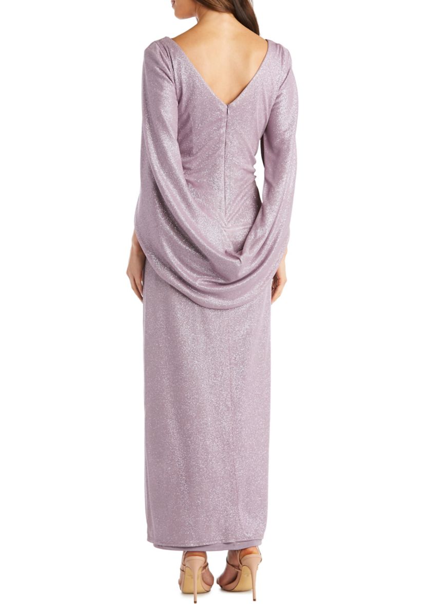 1Pc Drape Back Glitter Matte Jersey Chiffon Dress