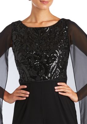 Women's Chiffon Caplet Jumpsuit With Embroidered Sequin Bodice