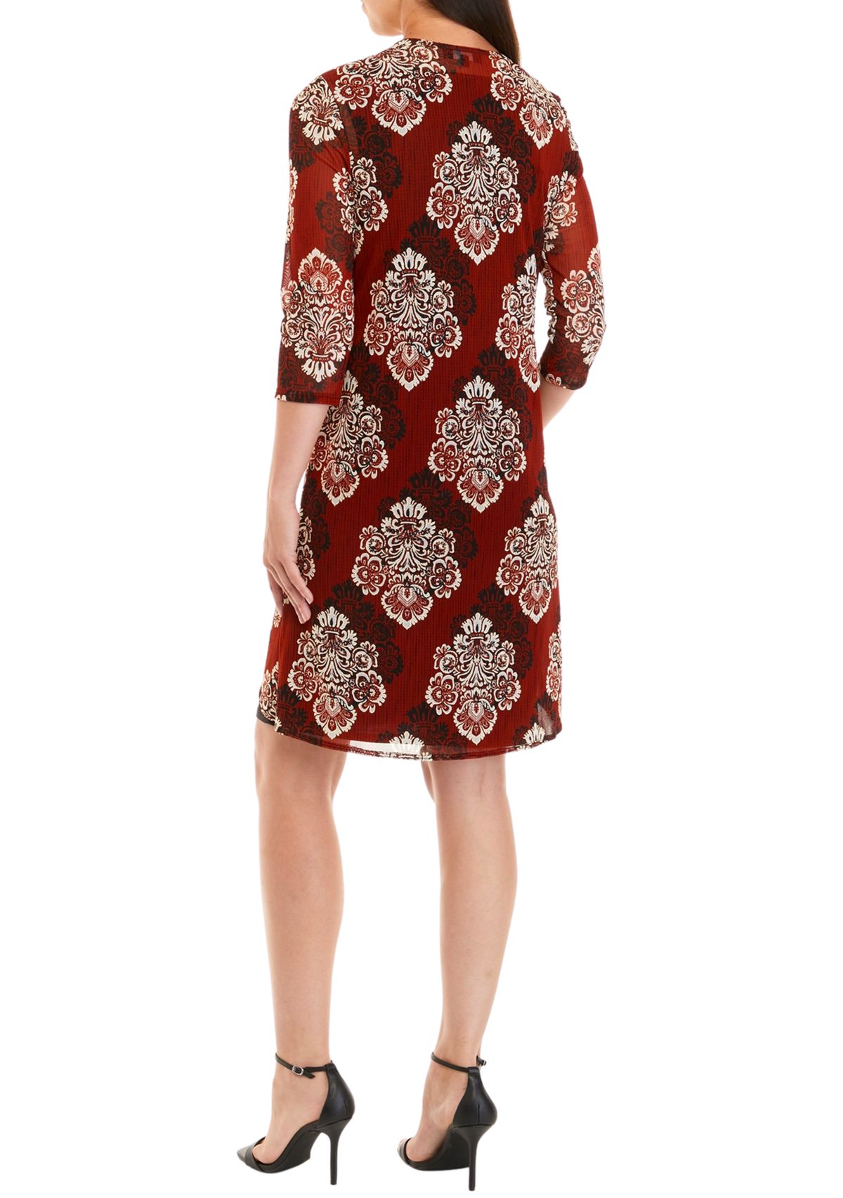 Womens 3/4 Sleeve Printed Jacket Dress with Necklace