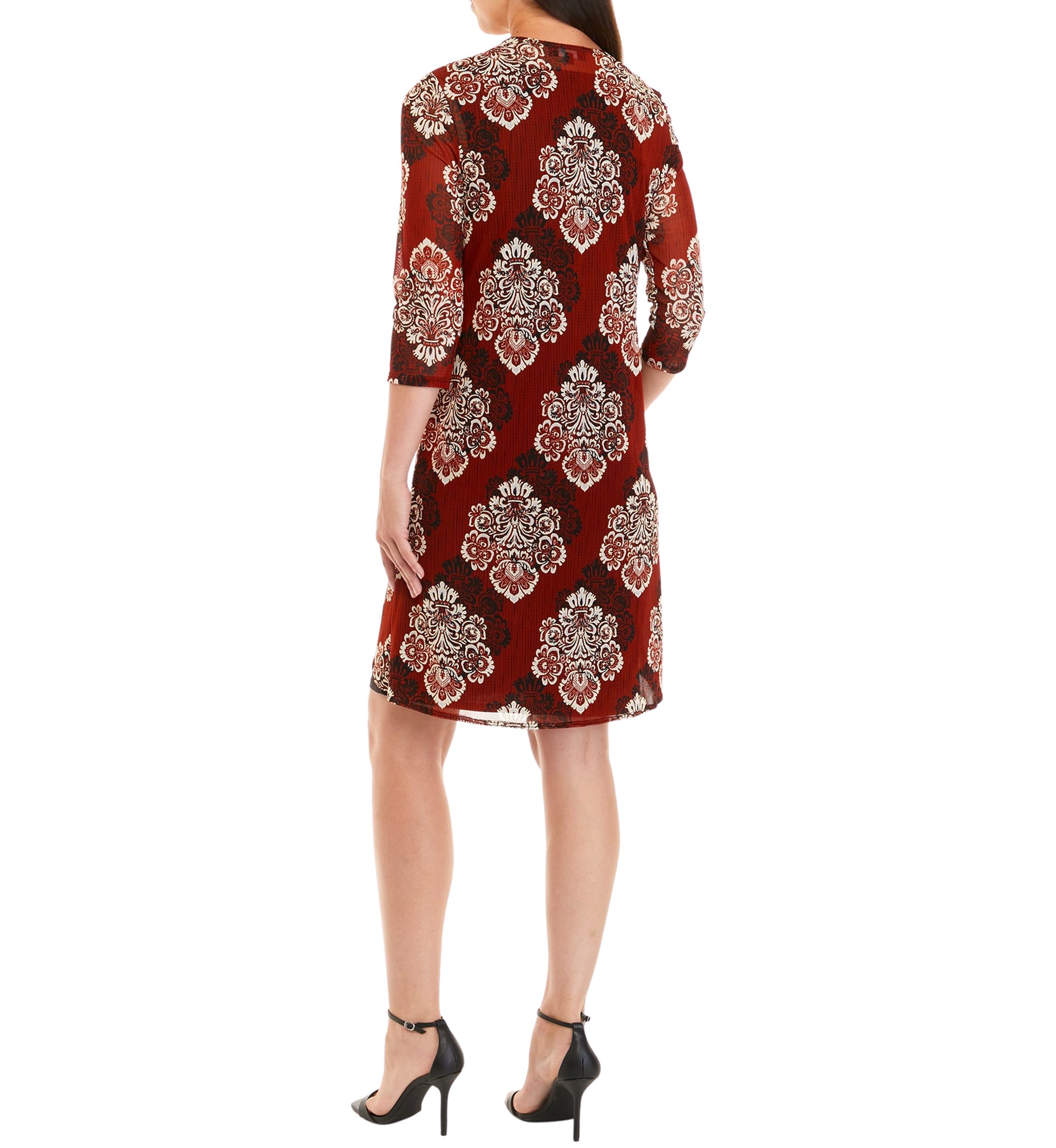 Womens 3/4 Sleeve Printed Jacket Dress with Necklace