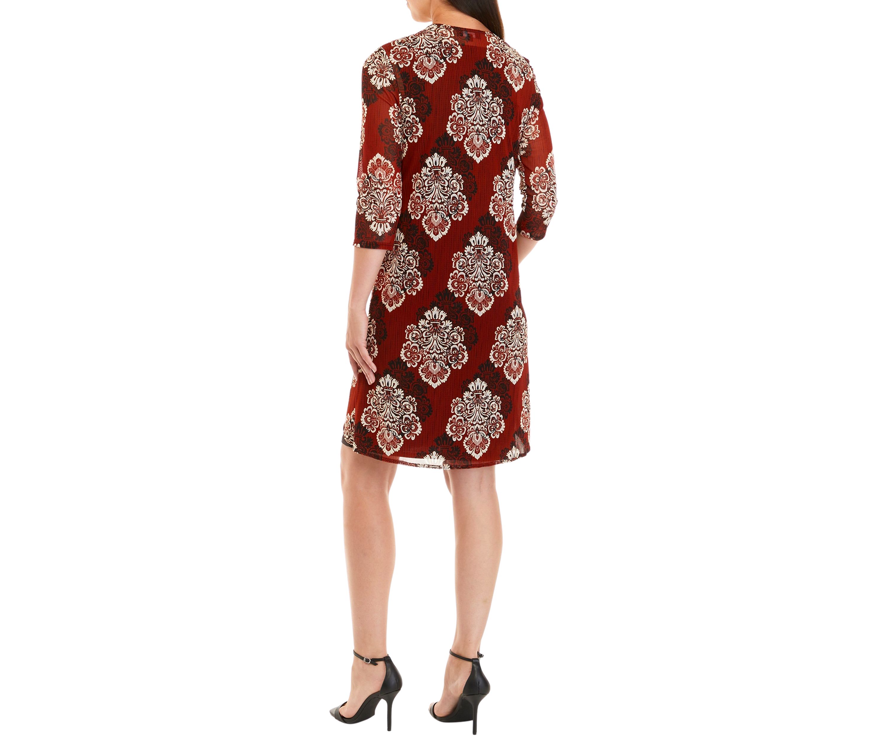 Womens 3/4 Sleeve Printed Jacket Dress with Necklace