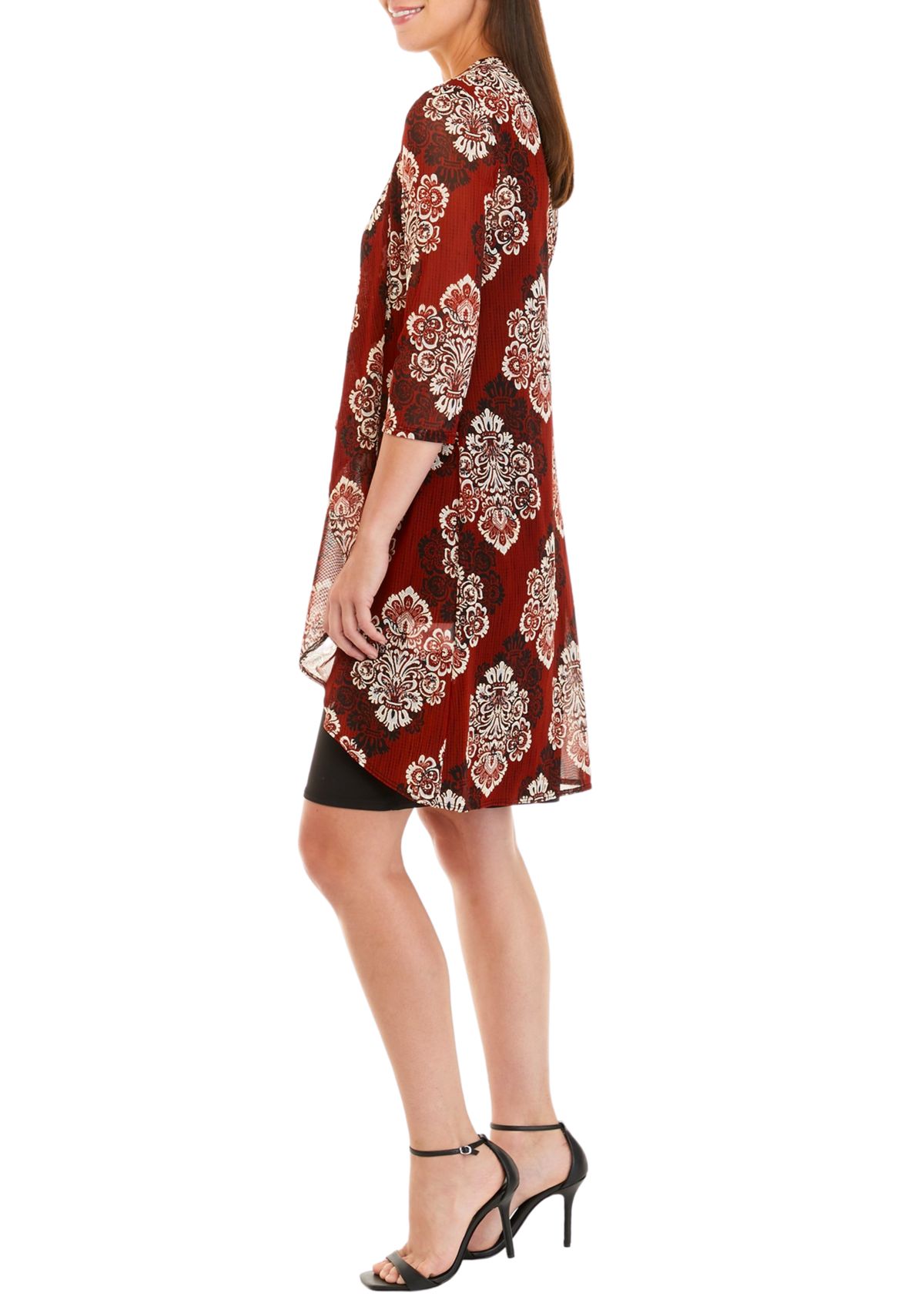 Womens 3/4 Sleeve Printed Jacket Dress with Necklace