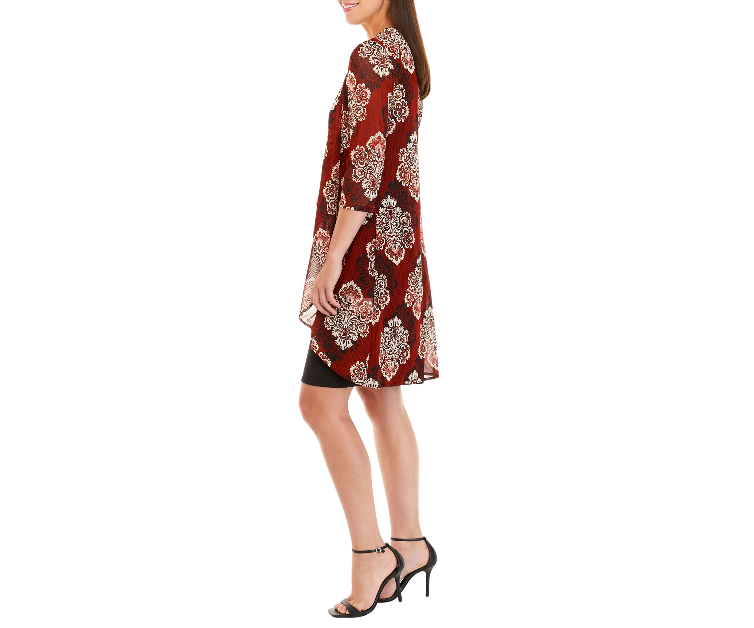 Womens 3/4 Sleeve Printed Jacket Dress with Necklace