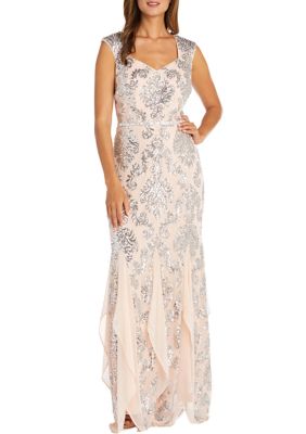 R&m Richards Petite Women's Sequined Godet Gown