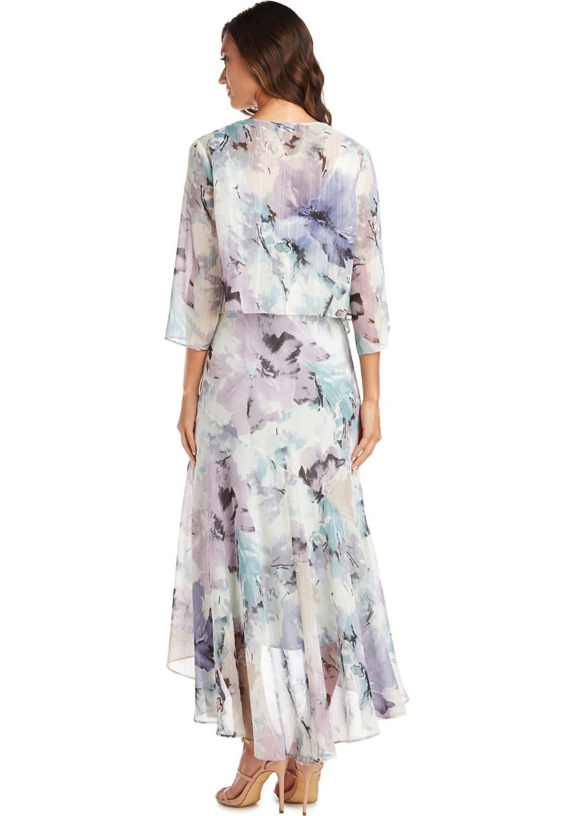 2Pc. Printed Airbrush Bolero Jacket Dress With High Low Ruffle Hemline Printed Dress