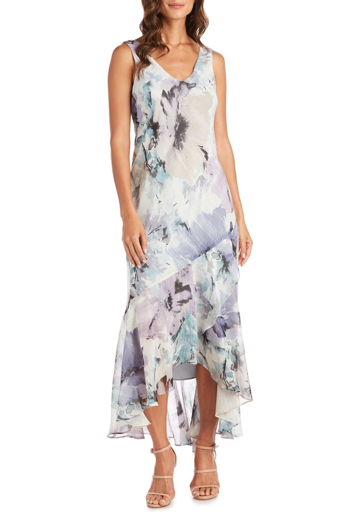 2Pc. Printed Airbrush Bolero Jacket Dress With High Low Ruffle Hemline Printed Dress