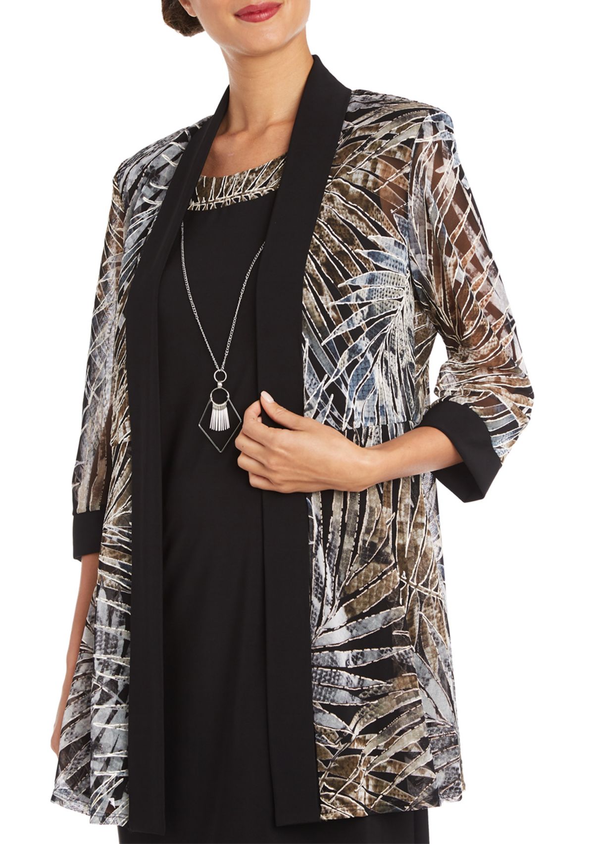 Womens Solid Sleeveless Dress and Animal Print Puff Shoulder Jacket - 2 Piece Set