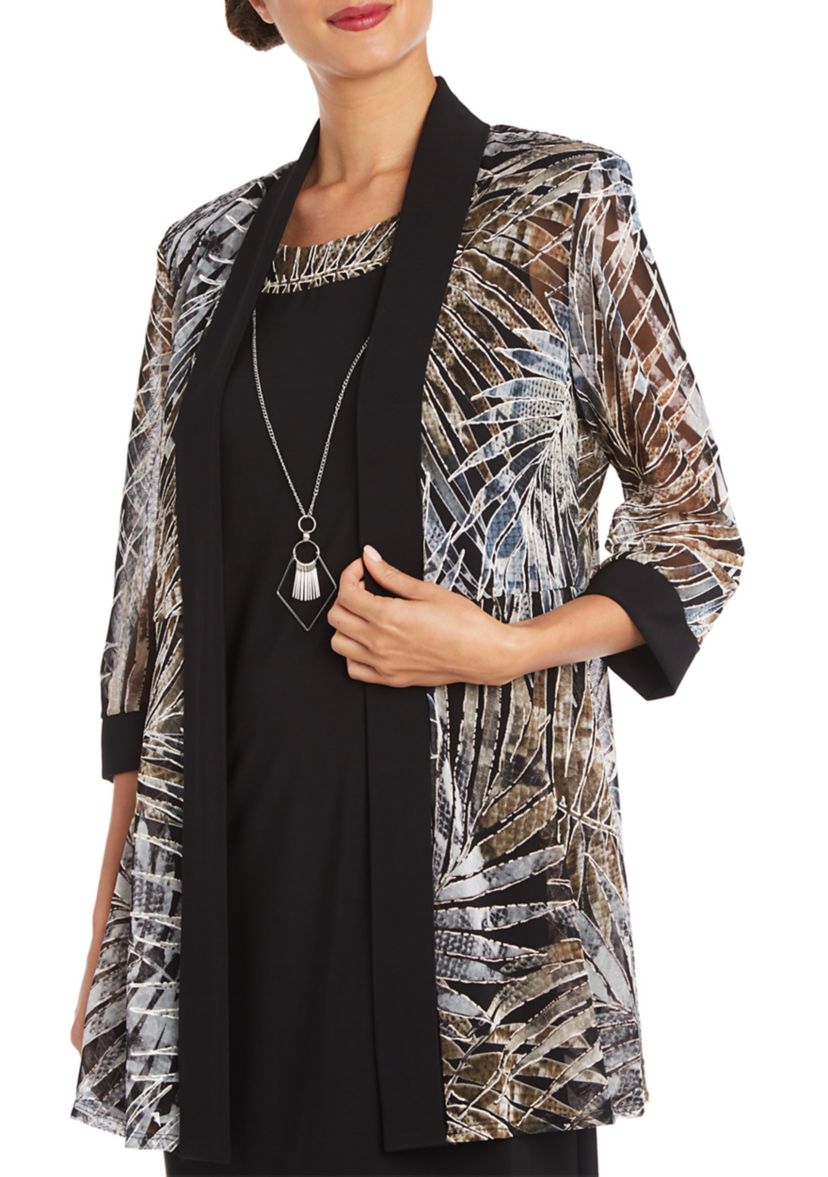 Womens Solid Sleeveless Dress and Animal Print Puff Shoulder Jacket - 2 Piece Set