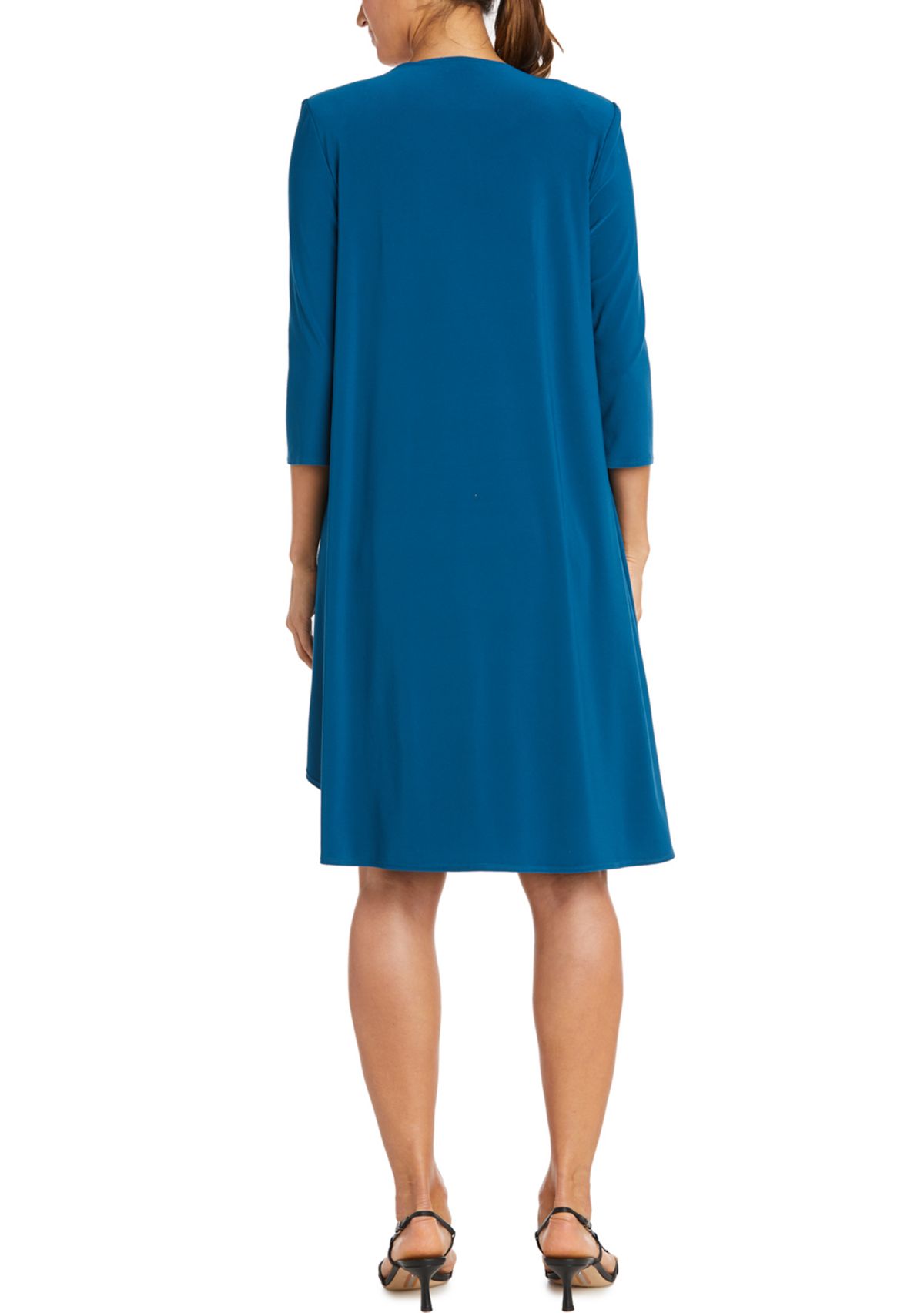 Womens Geometric Paisley Print Dress with Solid 3/4 Sleeve Jacket - 2-Piece Set