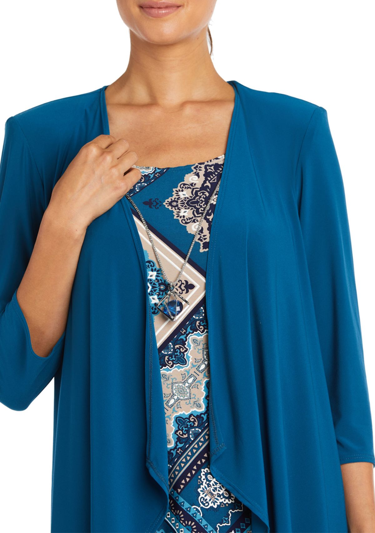 Womens Geometric Paisley Print Dress with Solid 3/4 Sleeve Jacket - 2-Piece Set