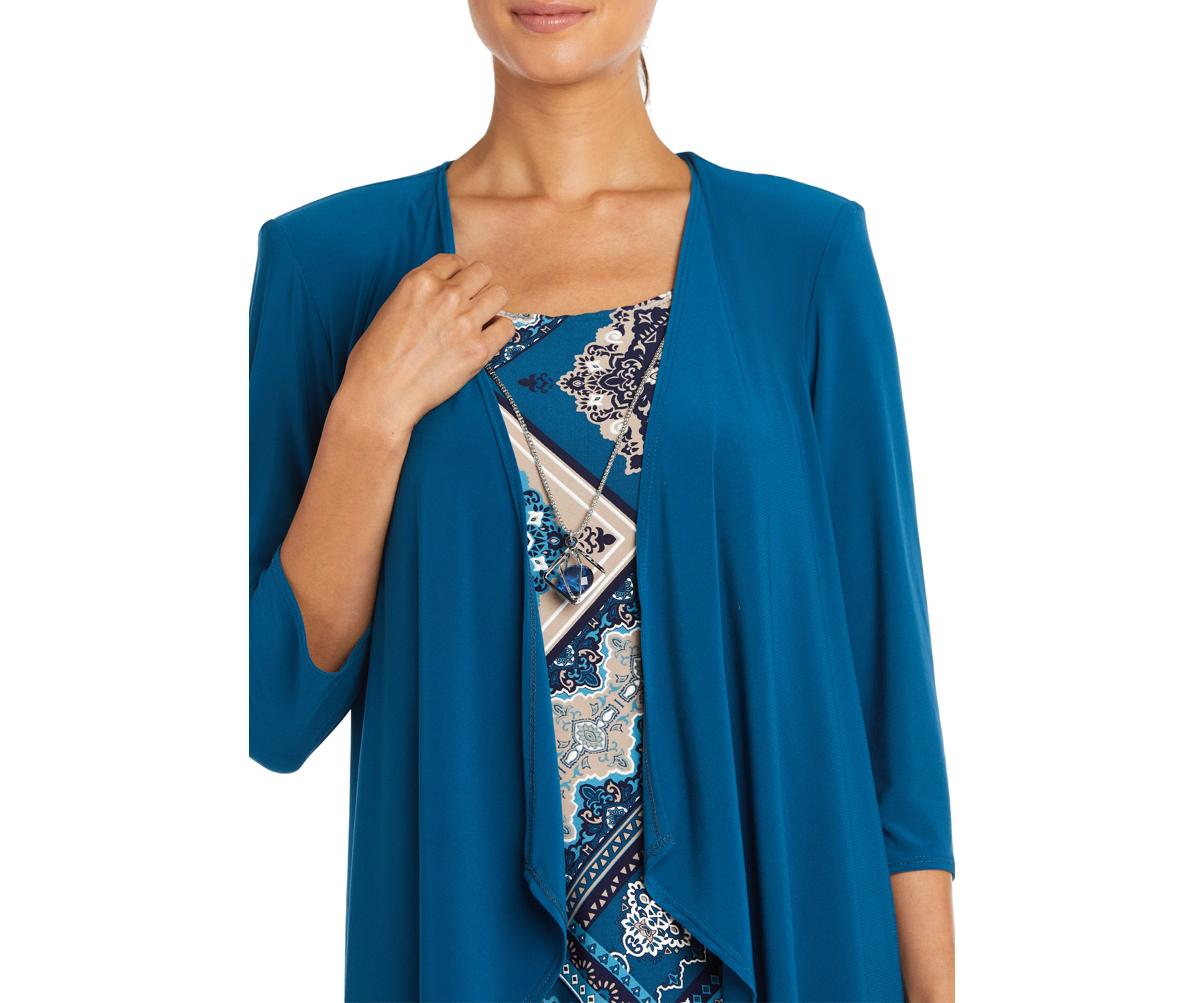 Womens Geometric Paisley Print Dress with Solid 3/4 Sleeve Jacket - 2-Piece Set
