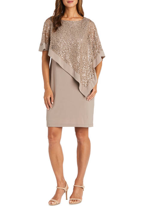 R&M Richards Womens Knee-Length Dress and Sequined Poncho