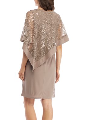 Knee-Length Dress and Sequined Poncho Set