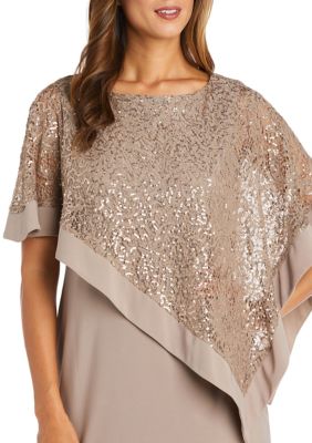 Knee-Length Dress and Sequined Poncho Set