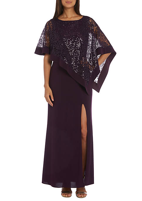 Lace Poncho Overlay Gown