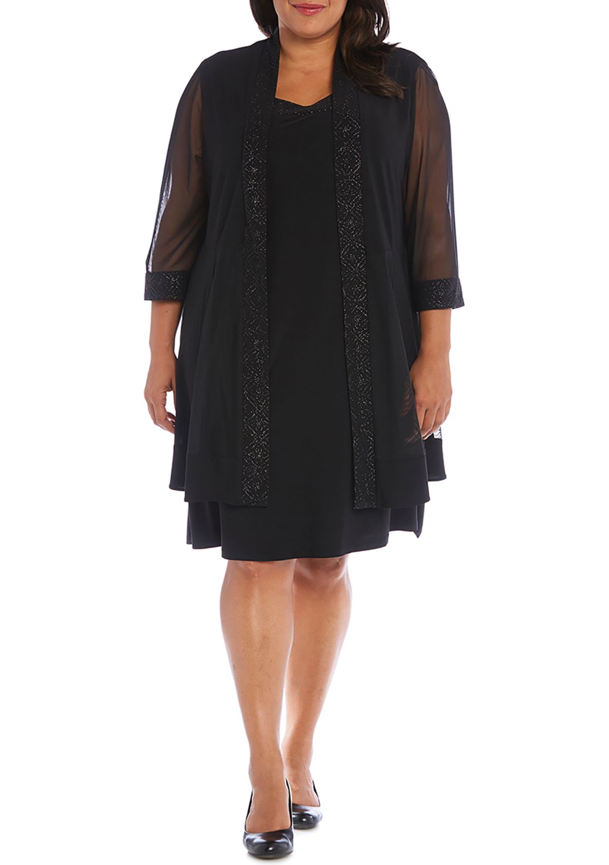 Plus Size  Shift Dress with Matching Jacket and Metallic Detailing 