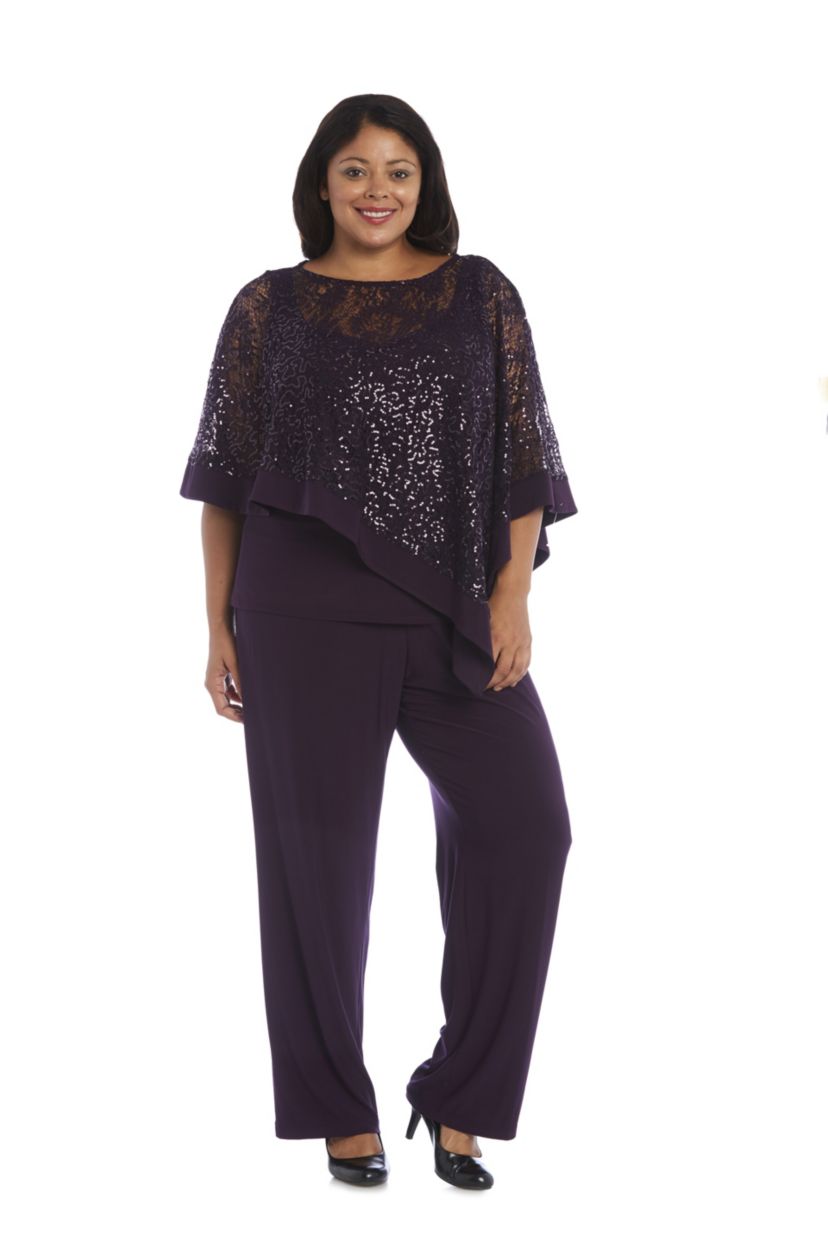 2Pc Mock Poncho With Attached Tank Over Pants