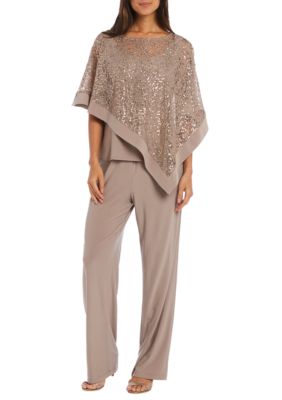 RM Richards Two Piece Sequin Poncho Pant Set | belk