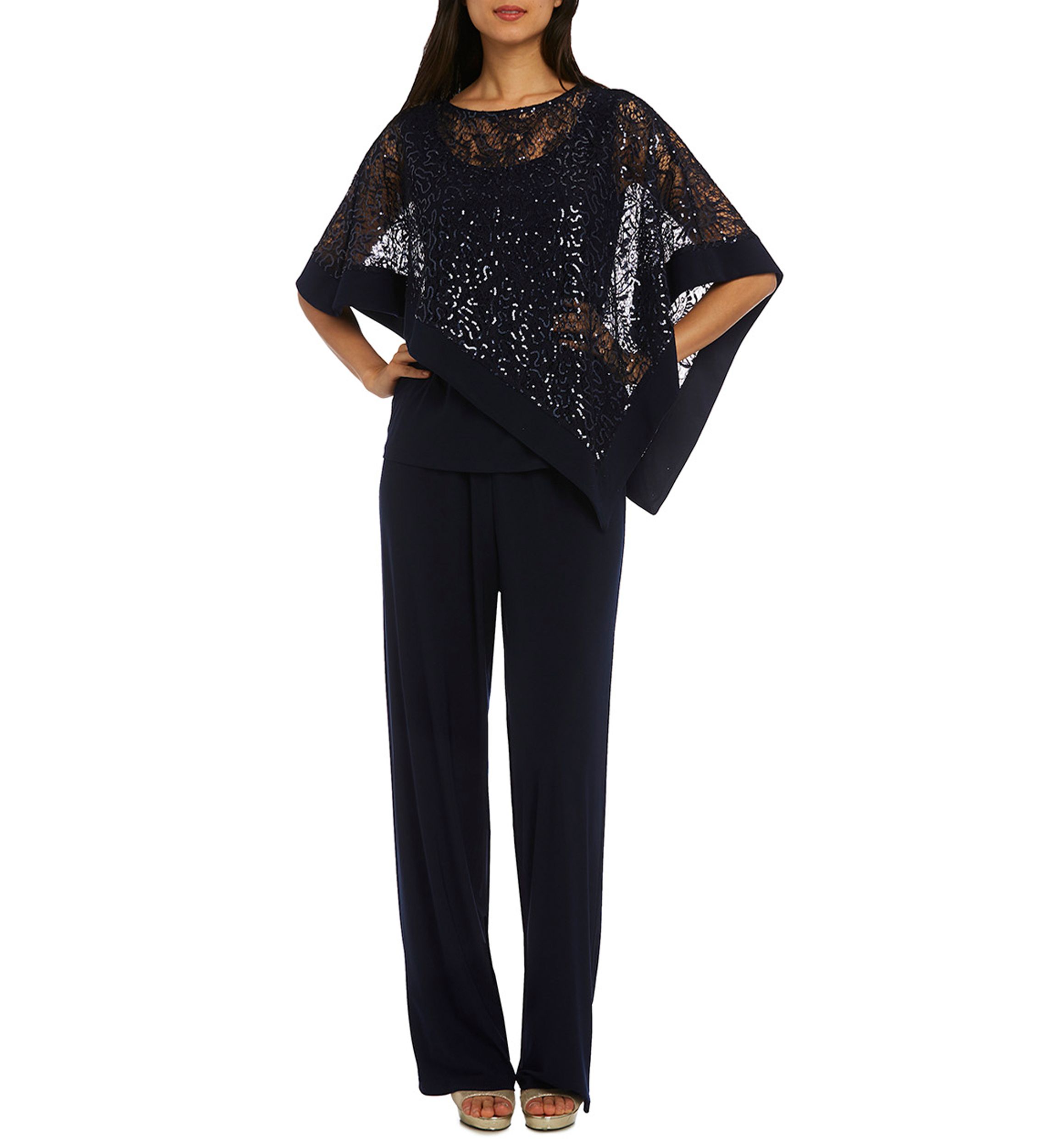 2Pc Mock Poncho With Attached Tank Over Pants