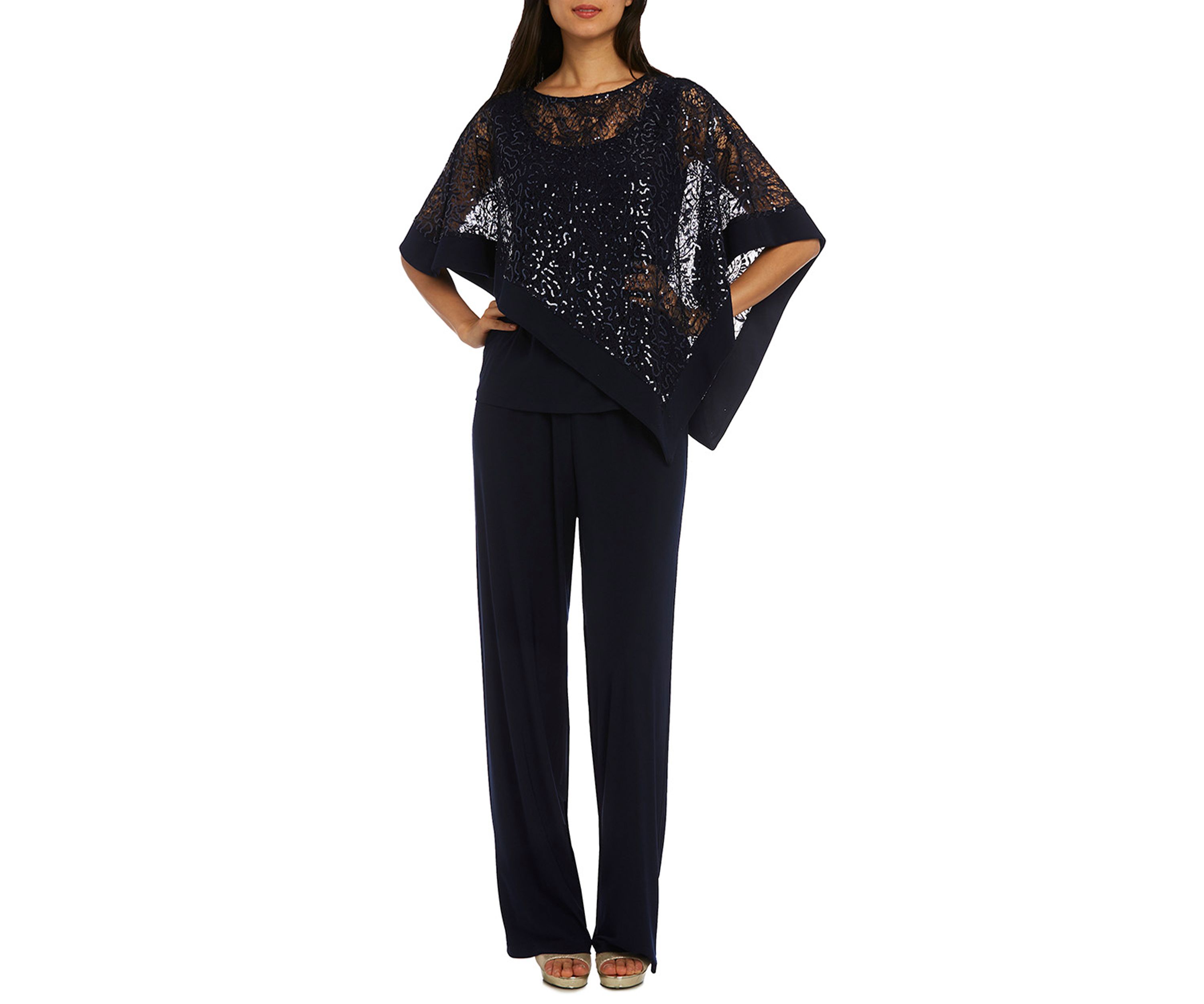 2Pc Mock Poncho With Attached Tank Over Pants