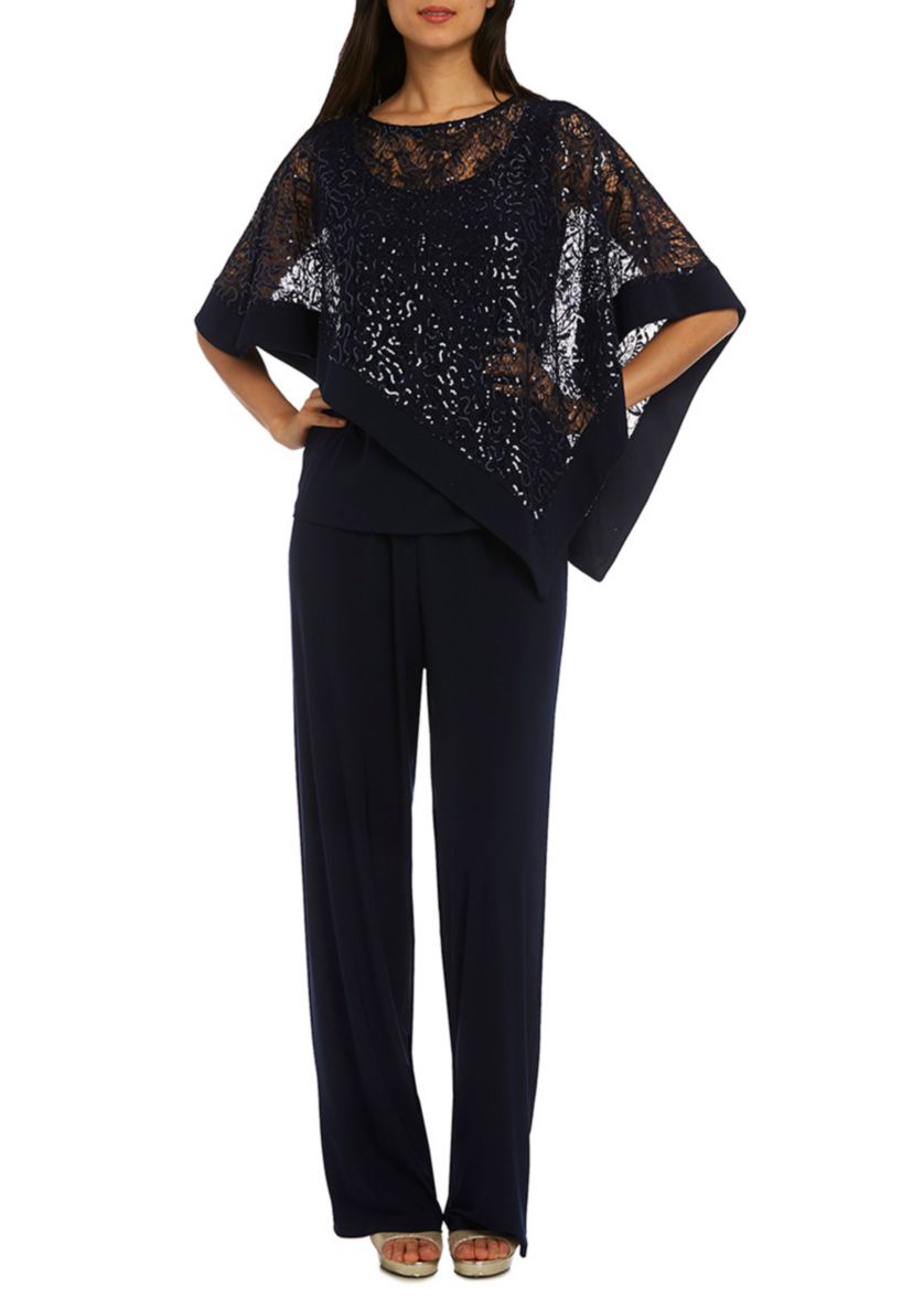2Pc Mock Poncho With Attached Tank Over Pants