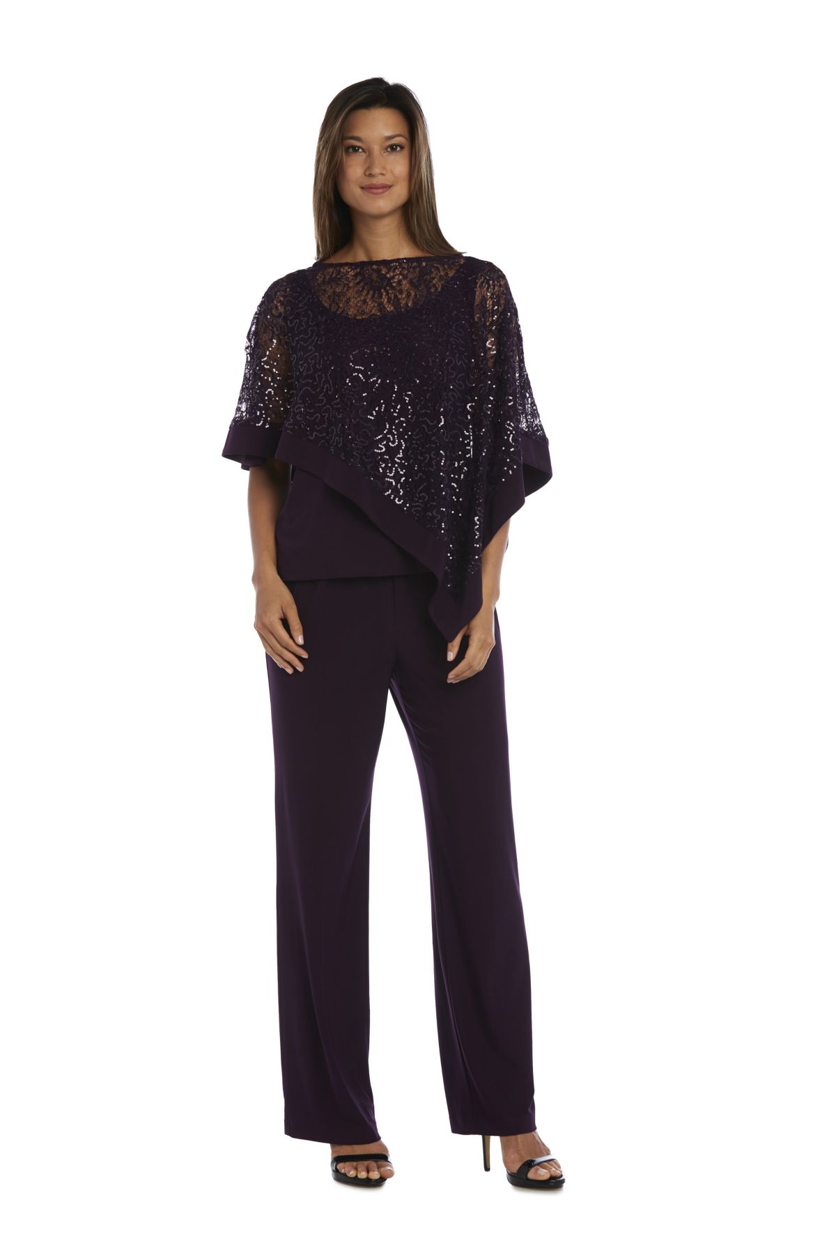 2Pc Mock Poncho With Attached Tank Over Pants