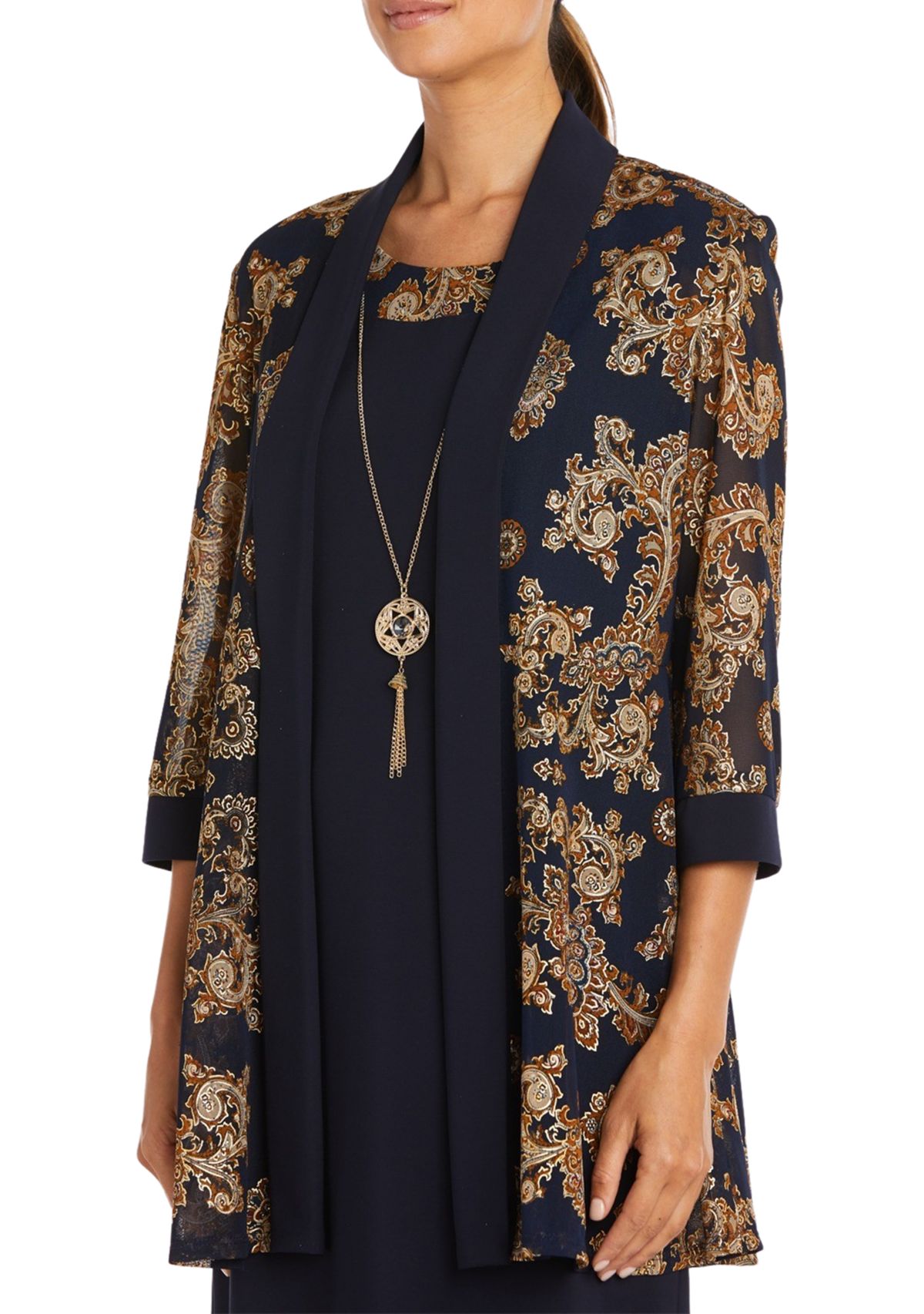 Womens Mesh Paisley Burnout Jacket Dress