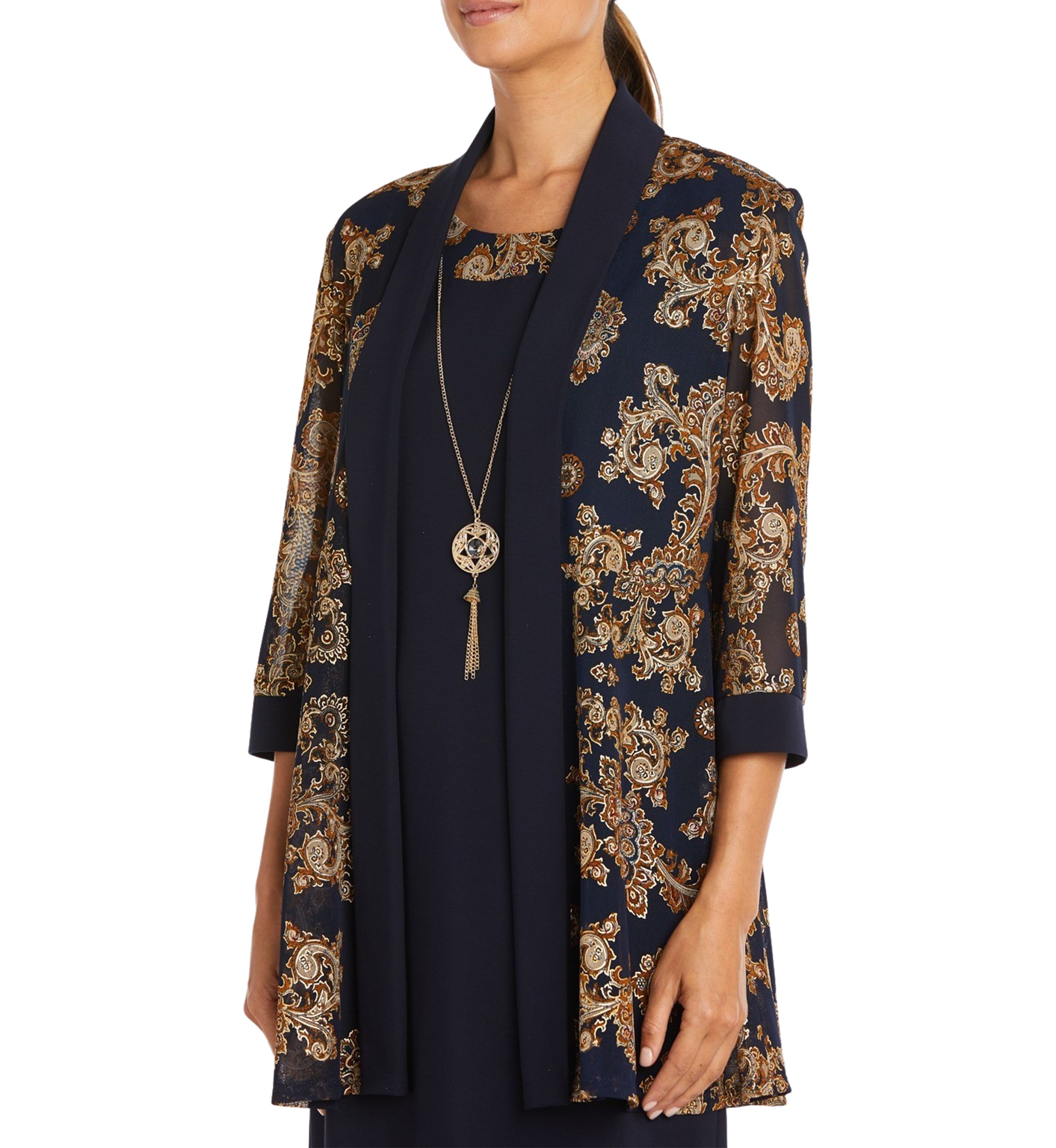 Womens Mesh Paisley Burnout Jacket Dress