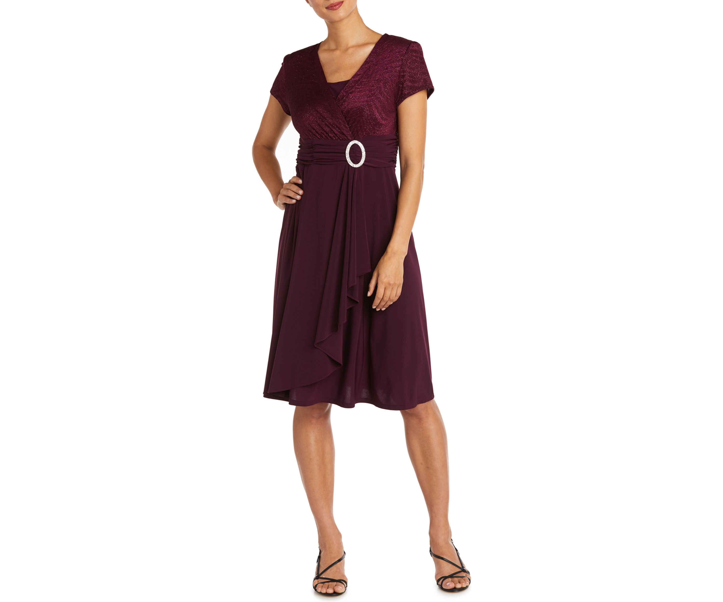 Womens One Piece Cascade Wrap Dress with Modesty 