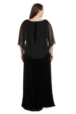 1Pc Velvet And Chiffon Side Drape Cowl Neck Caplet Long Dress