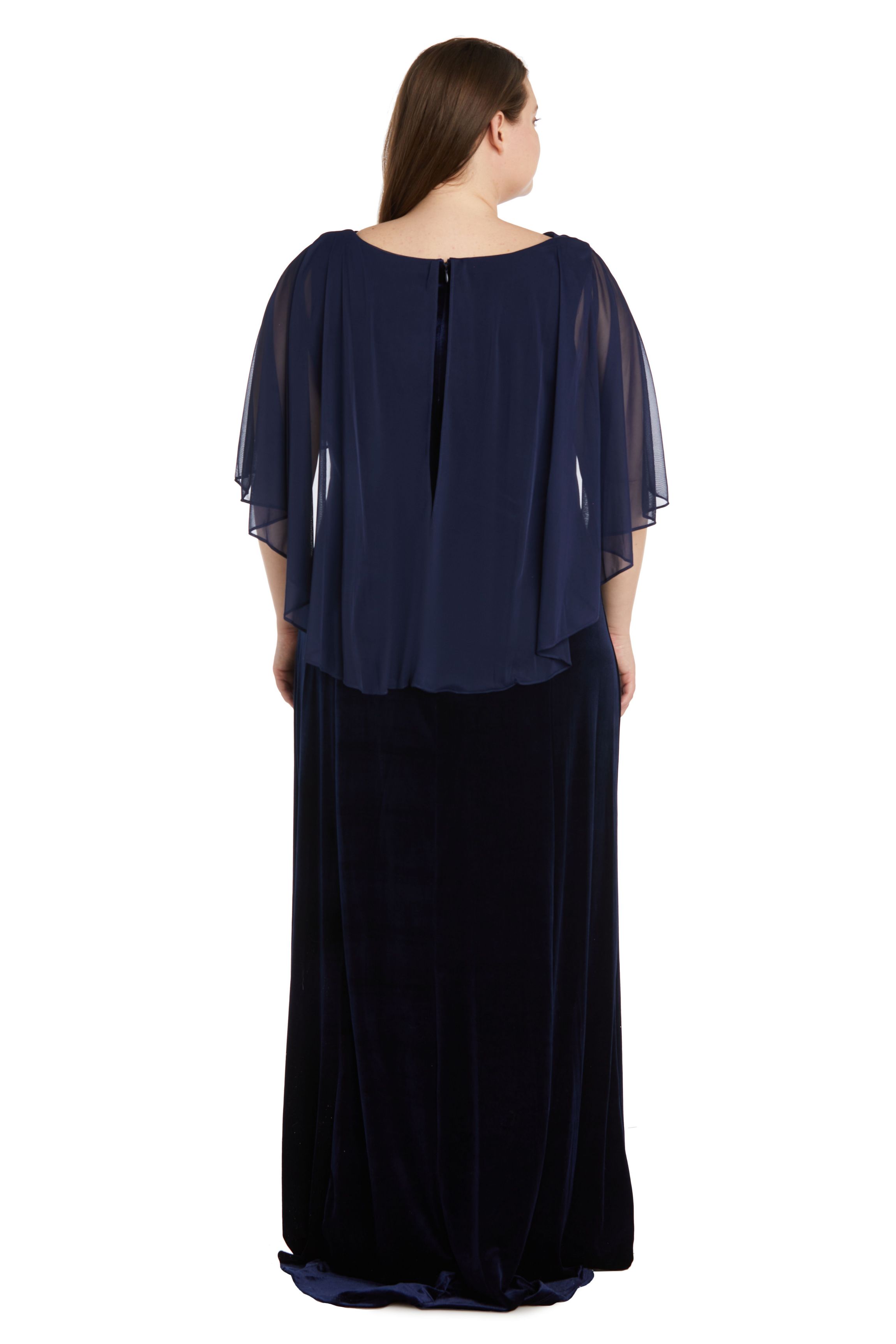 1Pc Velvet And Chiffon Side Drape Cowl Neck Caplet Long Dress